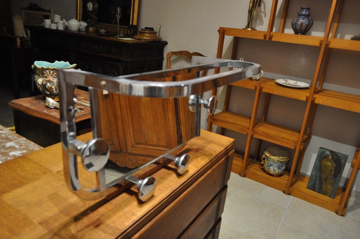 Coat Rack In Chromed Metal From The 50s And 60s With Mirror Wall-mounted Coat Rack-photo-3