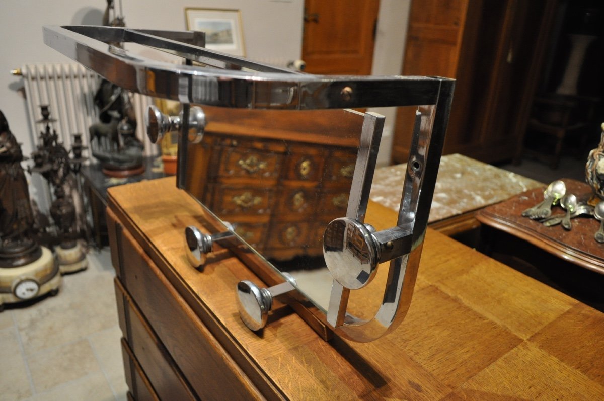 Coat Rack In Chromed Metal From The 50s And 60s With Mirror Wall-mounted Coat Rack-photo-4