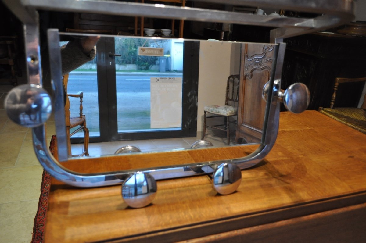 Coat Rack In Chromed Metal From The 50s And 60s With Mirror Wall-mounted Coat Rack-photo-1