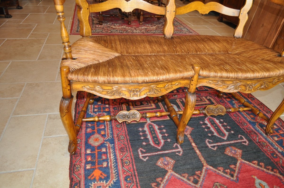 Salon Ancien Louis XV Provençal En Noyer Paire De Fauteuils Paillés Radassier d'époque 19ème -photo-3