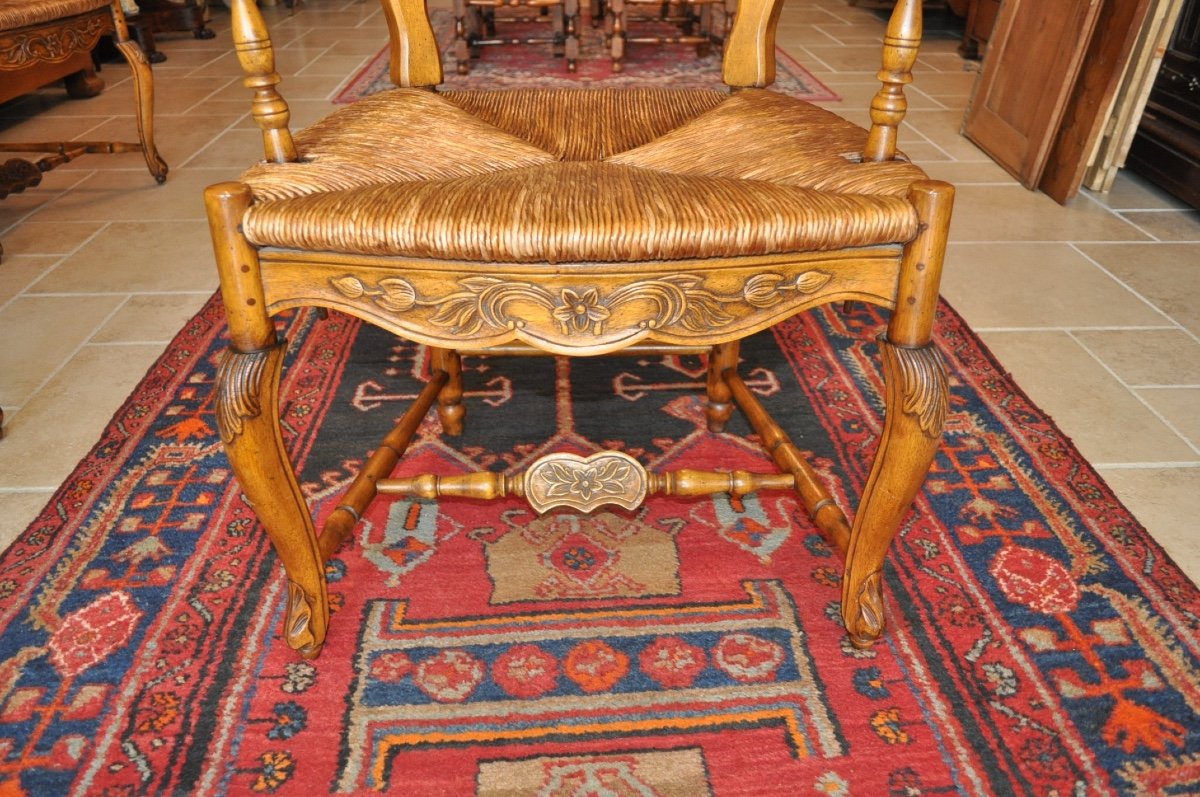 Salon Ancien Louis XV Provençal En Noyer Paire De Fauteuils Paillés Radassier d'époque 19ème -photo-1