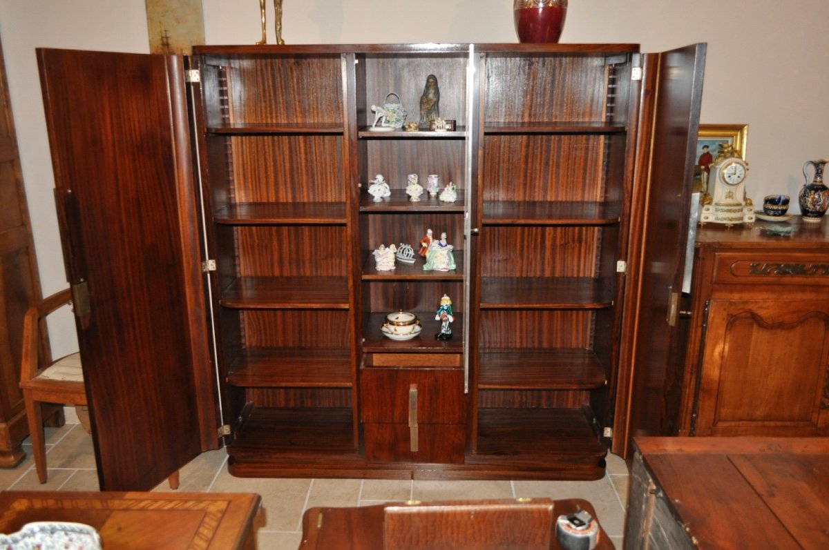 Armoire Vitrine d'époque Art Déco En Palissandre Meuble Bibliothèque Ancien Circa 1930 Art Deco-photo-3