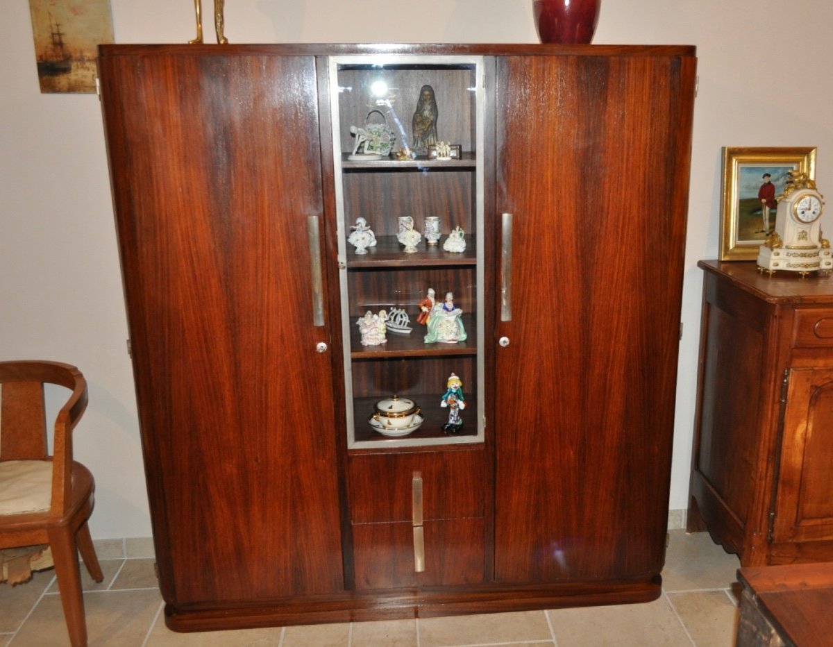 Armoire Vitrine d'époque Art Déco En Palissandre Meuble Bibliothèque Ancien Circa 1930 Art Deco