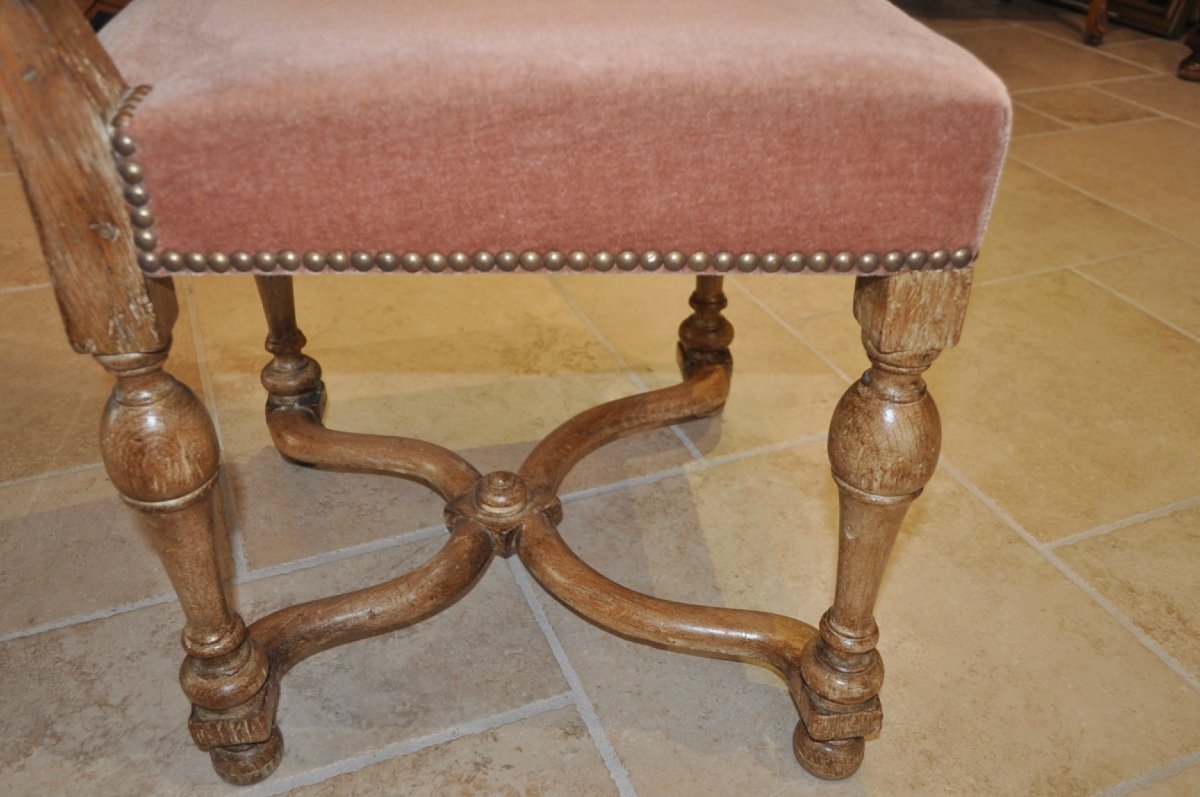 Set Of 6 Antique Louis XIV Style Chairs In Whitewashed Oak And Velvet From The Early 20th Century-photo-2