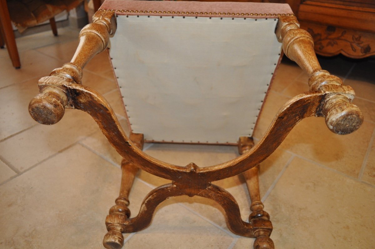 Set Of 6 Antique Louis XIV Style Chairs In Whitewashed Oak And Velvet From The Early 20th Century-photo-4