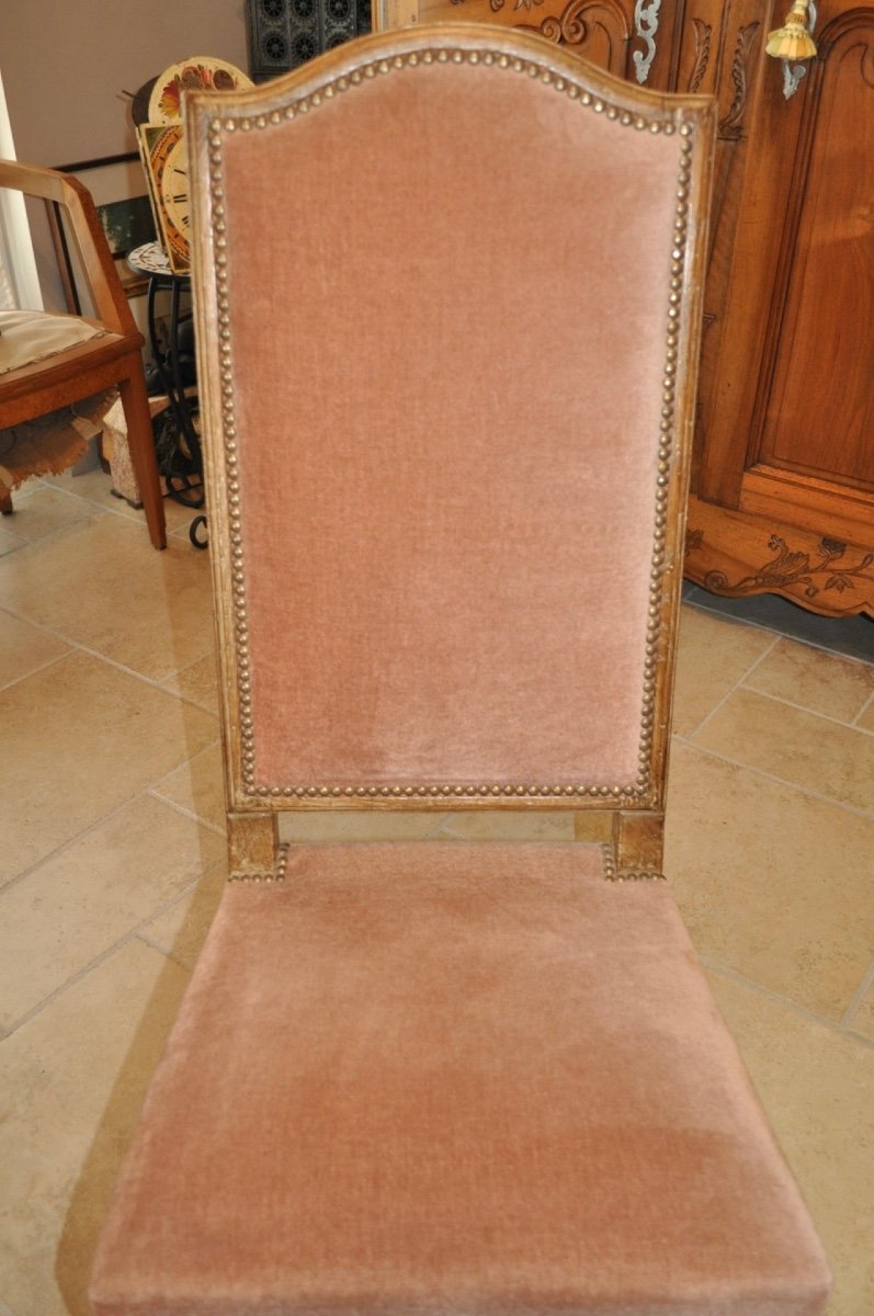 Set Of 6 Antique Louis XIV Style Chairs In Whitewashed Oak And Velvet From The Early 20th Century-photo-6