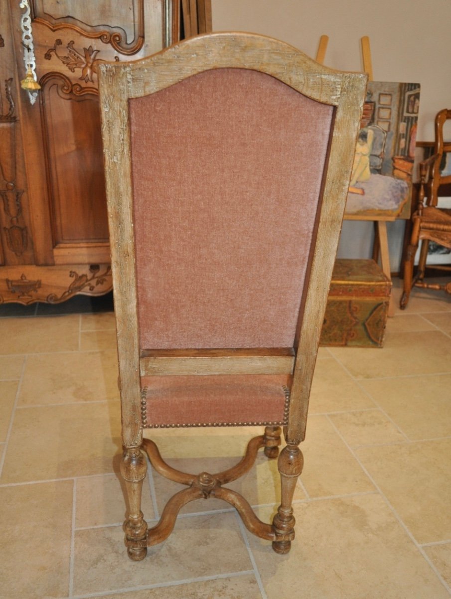 Set Of 6 Antique Louis XIV Style Chairs In Whitewashed Oak And Velvet From The Early 20th Century-photo-7