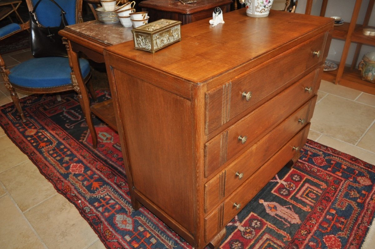 Small Art Deco Oak Chest Of Drawers From The 30s - 50s Checkered Top 4 Drawers-photo-3