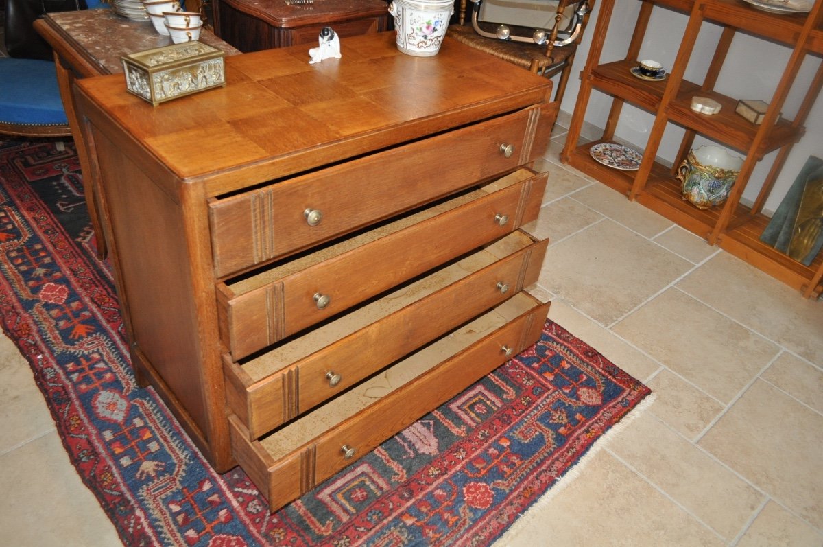 Small Art Deco Oak Chest Of Drawers From The 30s - 50s Checkered Top 4 Drawers-photo-1