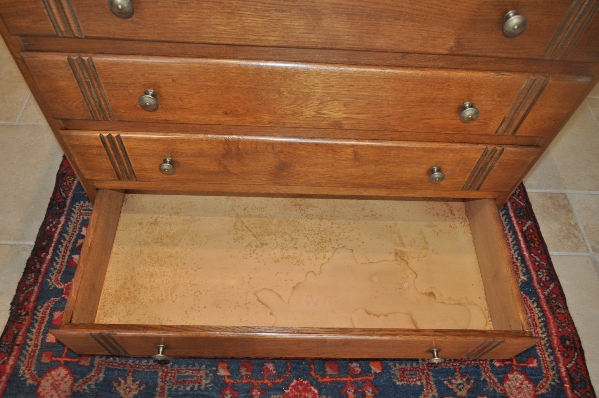 Small Art Deco Oak Chest Of Drawers From The 30s - 50s Checkered Top 4 Drawers-photo-2