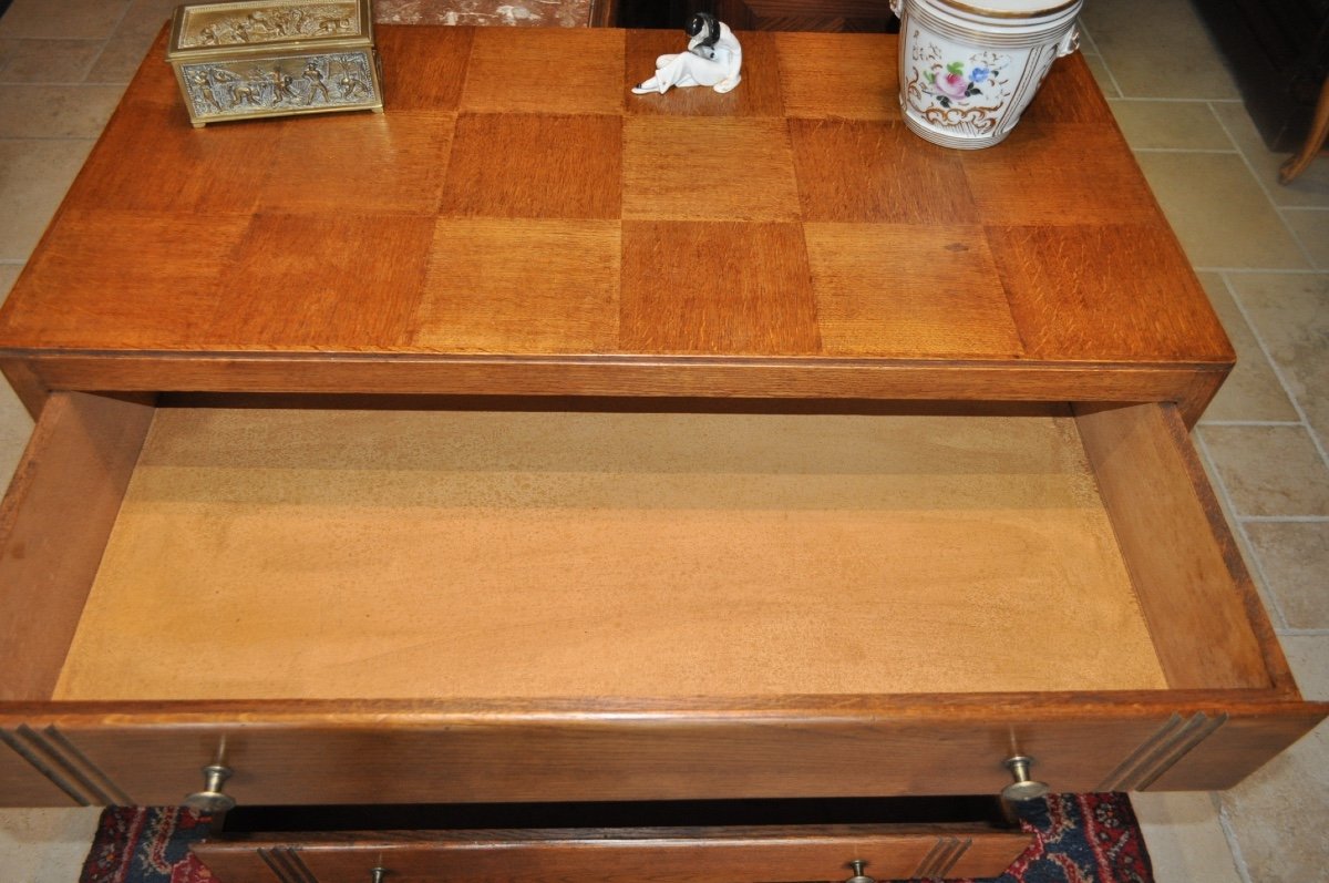 Small Art Deco Oak Chest Of Drawers From The 30s - 50s Checkered Top 4 Drawers-photo-5