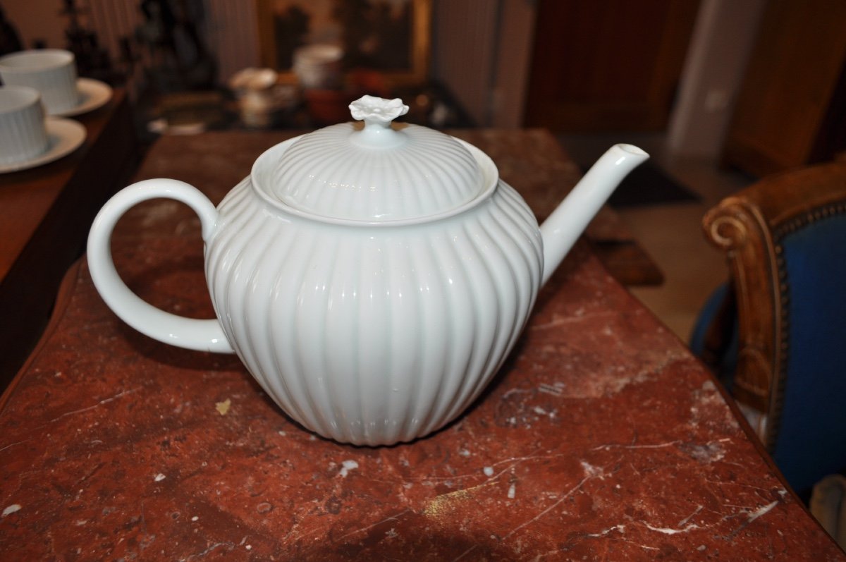 A.lanternier White Limoges Porcelain Coffee Or Tea Set 12 Cups Coffee Pot Sugar Bowl-photo-2