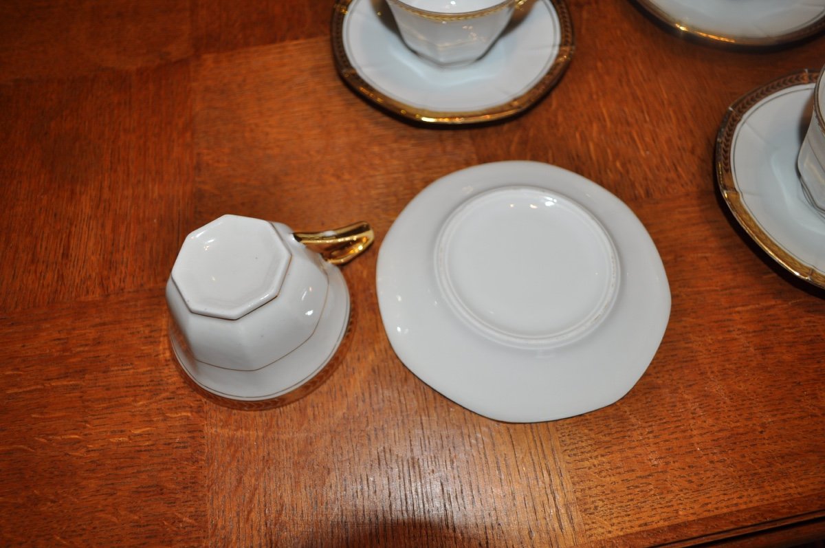 White And Gold Porcelain Coffee Service Consisting Of 6 Limoges Cups And Saucers?-photo-2