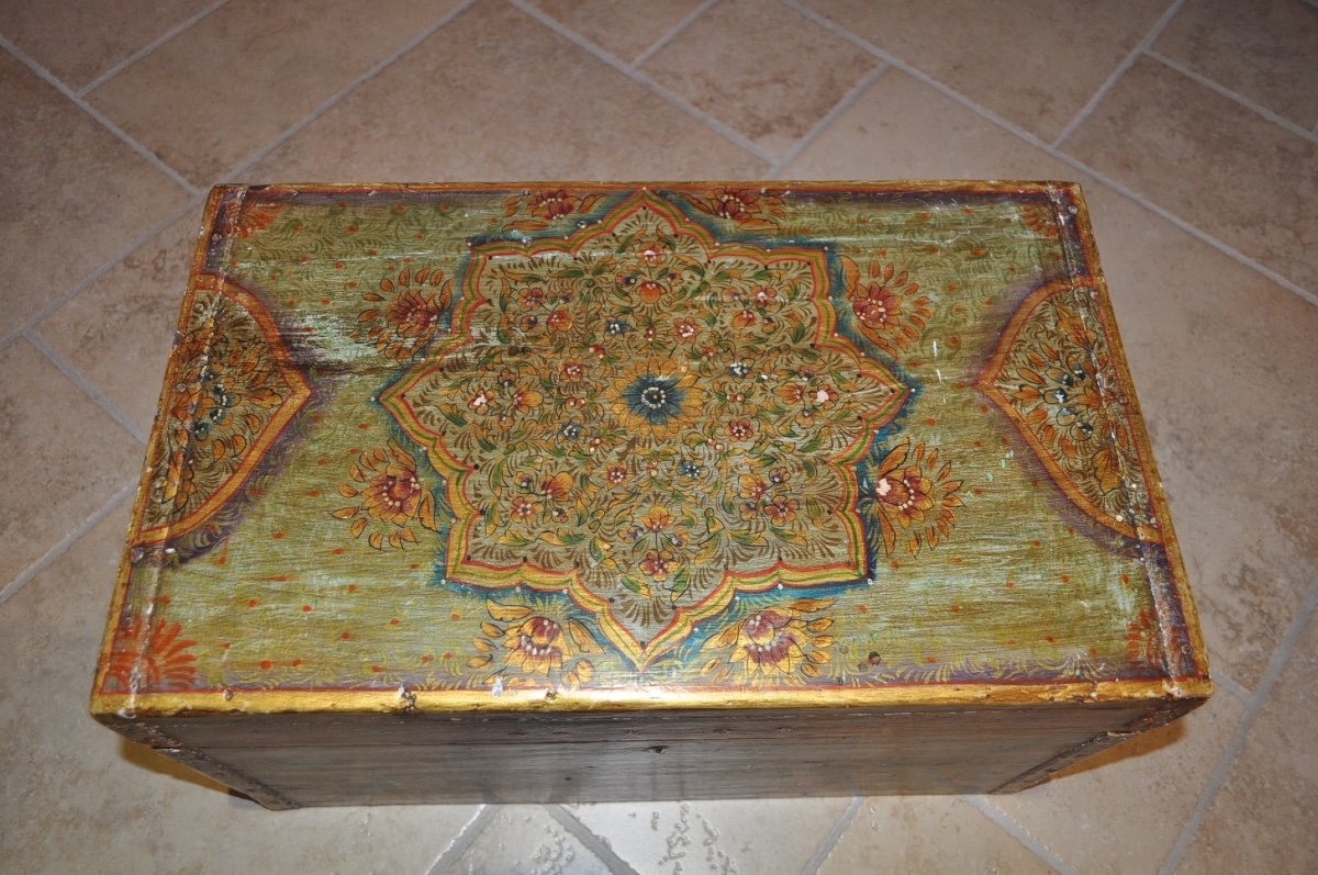 Oriental Public Writer's Chest Or Box In Painted Wood, Late 19th Century, Türkiye, Anatolia-photo-2