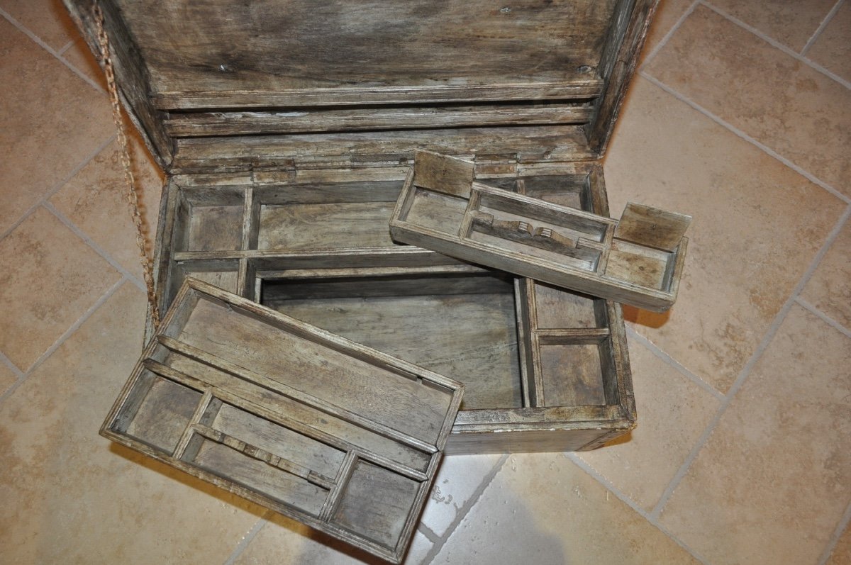 Oriental Public Writer's Chest Or Box In Painted Wood, Late 19th Century, Türkiye, Anatolia-photo-4