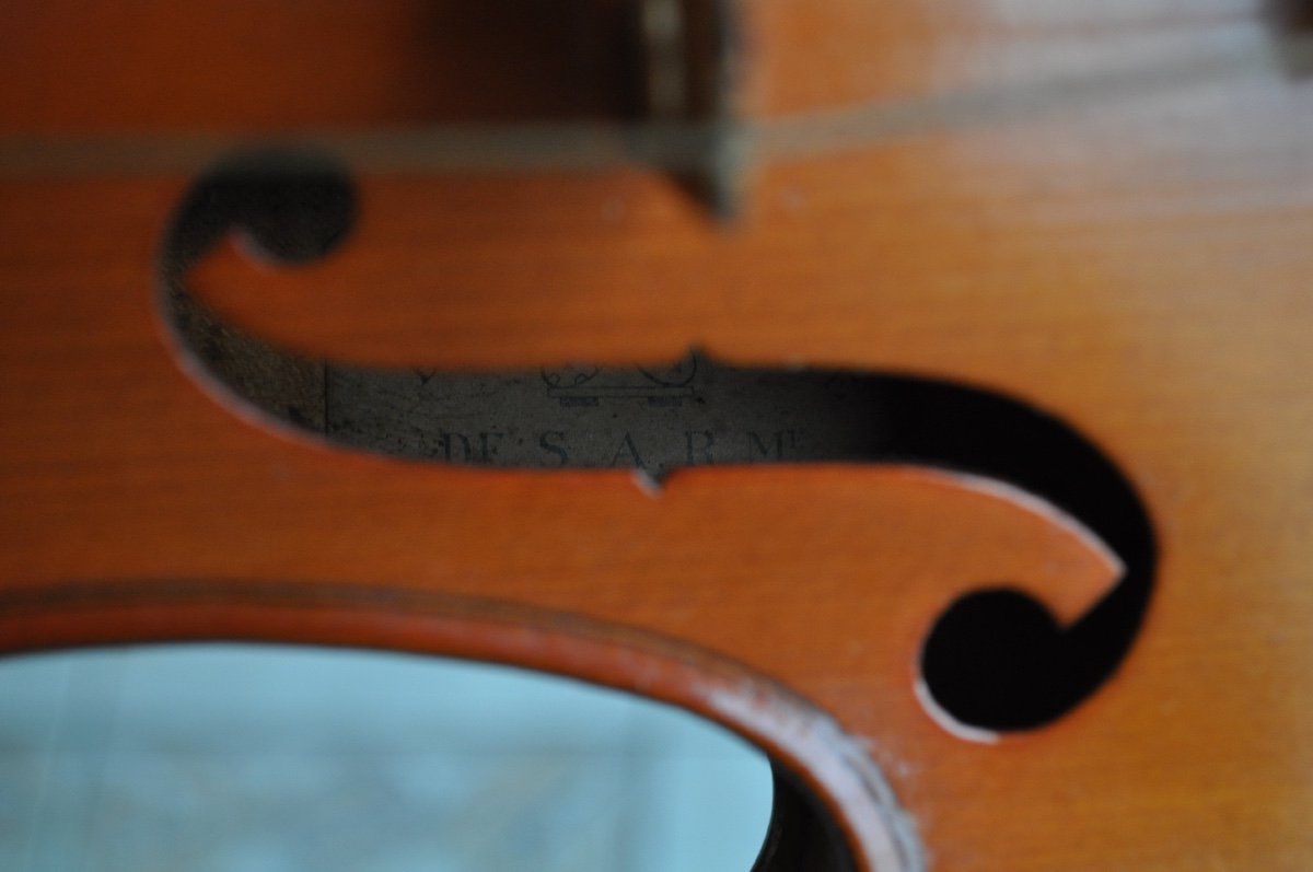 Old Whole Violin 4/4 Brand Signed Breton Patented By Sarm 35.8 Cm Period Early 20th Century-photo-5