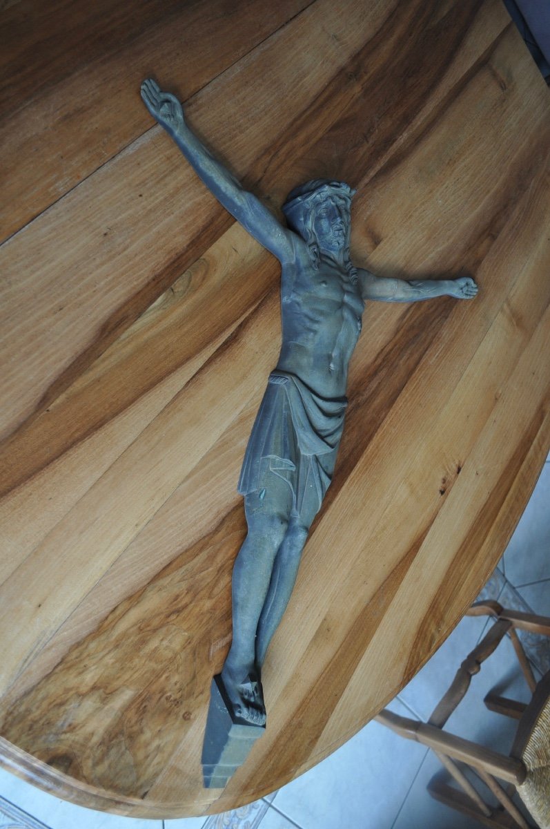 Large Bronze Christ Signed M Thomas 65 Cm Crucifix Antique Religious Art Object Circa 1930-photo-3