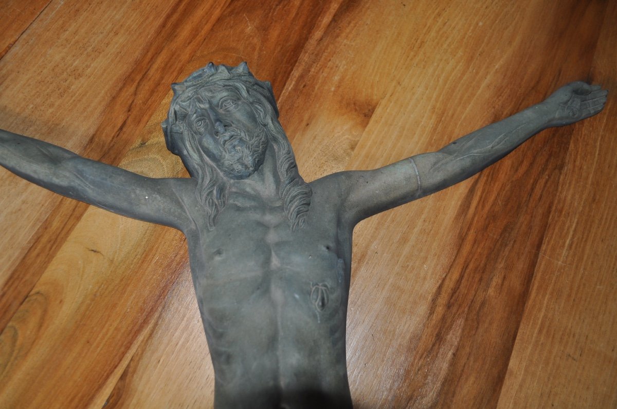 Large Bronze Christ Signed M Thomas 65 Cm Crucifix Antique Religious Art Object Circa 1930-photo-4