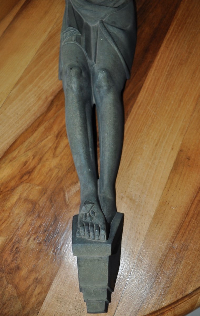 Large Bronze Christ Signed M Thomas 65 Cm Crucifix Antique Religious Art Object Circa 1930-photo-6