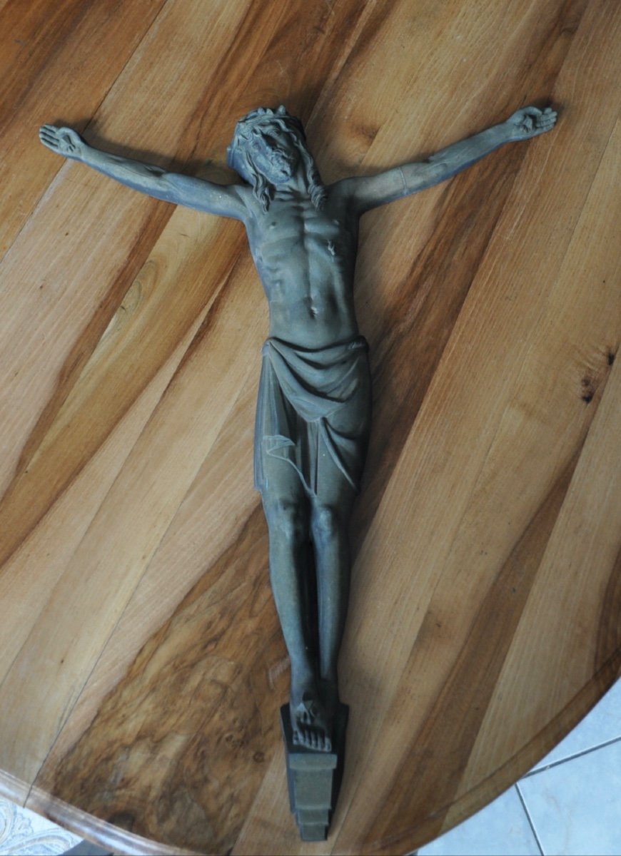 Large Bronze Christ Signed M Thomas 65 Cm Crucifix Antique Religious Art Object Circa 1930