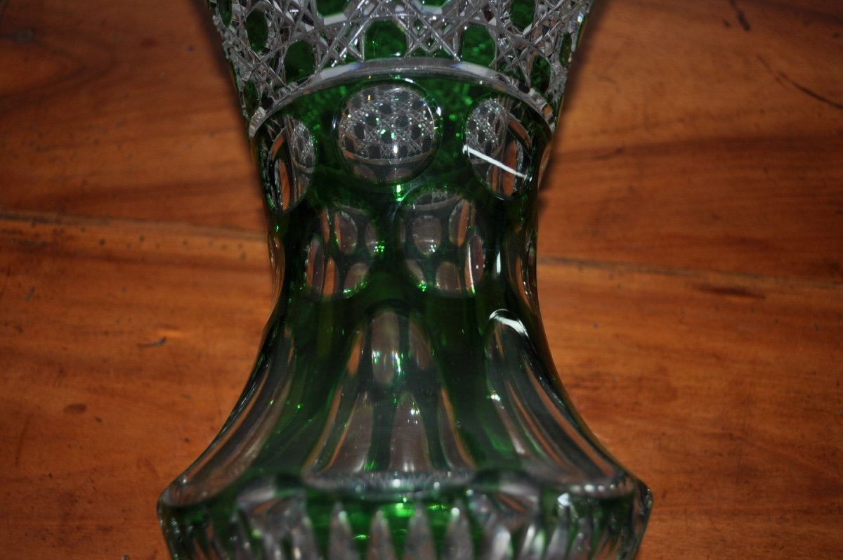 Large Medici Vase In Double Cut Green Crystal Unsigned ... St Louis?-photo-2