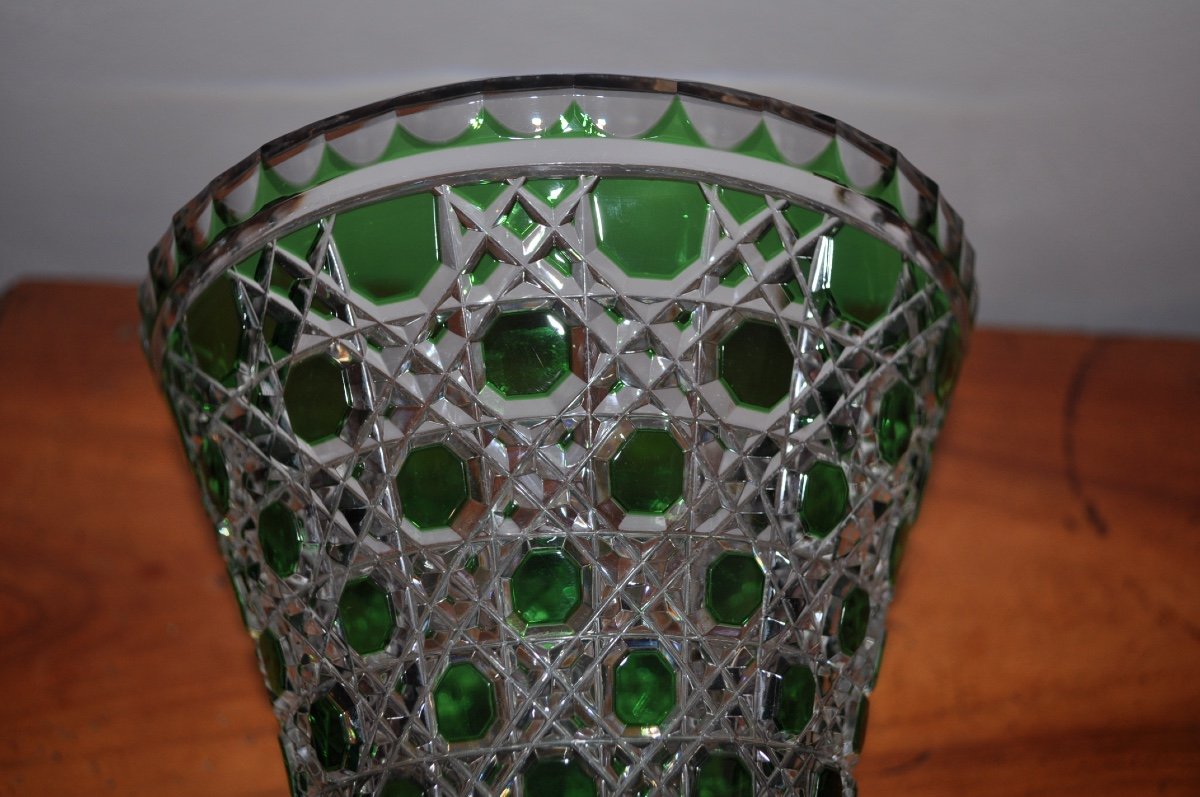 Large Medici Vase In Double Cut Green Crystal Unsigned ... St Louis?-photo-3