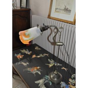 Lampe De Bureau Signée Muller Frères Luneville d'époque art nouveau Tulipe En Pâte De Verre