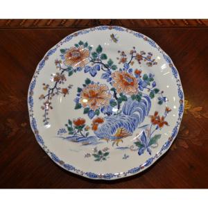 6 Large Flat Plates In Gien Earthenware Rooster And Peony Decor 20th Century Service