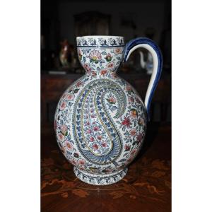 Cider Pitcher In Gien Earthenware Paisley Pattern Decor