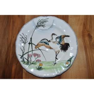 Rare Gien Earthenware Plate The Great Birds The Crane Plate No. 16 Naturalist Decor