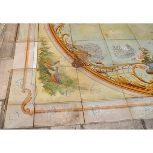 Ceiling Decor Fixed Under Glass Paris 19th Century Painting Painted On Marouflé Canvas 