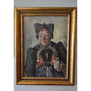 Alfons Tröndle München Oil Painting On Panel 1946 Portrait Of Bavarian Peasant Woman
