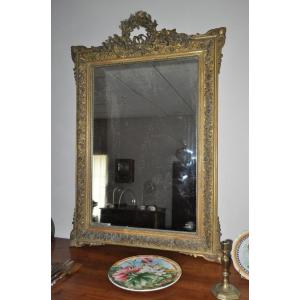 Miroir Ancien En Bois Et Stuc Doré d'époque 19ème Glace De Style Louis XVI Napoléon III