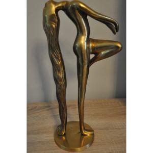 Sculpture Statuette En Bronze " Femme Nue à La Grande Chevelure " Année 60 - 70