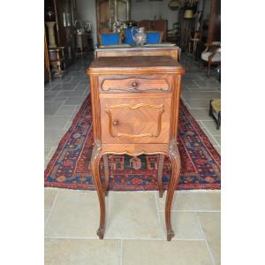 Antique Louis XV Style Rosewood Bedside Table, Late 19th Century, Red Marble Top