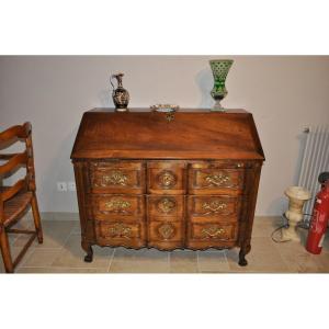 Louis XV Period Curved Scribanne Chest Of Drawers In Solid Walnut Antique 18th Century Scriban Furniture