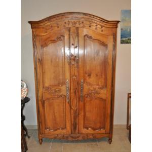 Small Antique Louis XV Cabinet From The Loire Valley With Gendarme's Hat In Pear Wood, 18th Century 