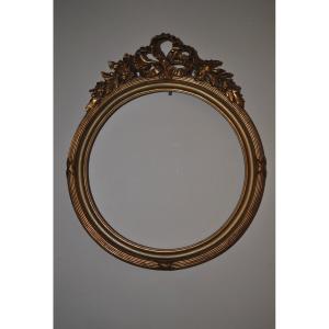 Antique Round Frame In Wood And Gilded Stucco In Louis XVI Style From The 19th Century For Photo Holder Or Other