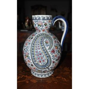 Gien Earthenware Cider Pitcher With Cashmere Motif Height 26 Cm