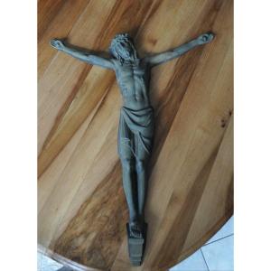 Grand Christ En Bronze Signé M Thomas 65 Cm Crucifix Objet d'Art Religieux Ancien Vers 1930