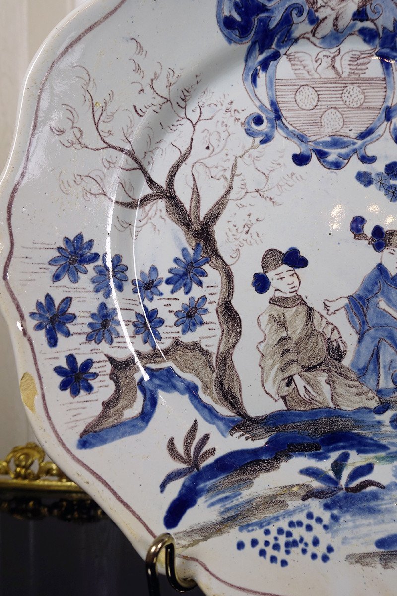 Pair Of Earthenware Plates With Chinese Decor And Coat Of Arms - Nevers - 18th Century - 18th Century-photo-3