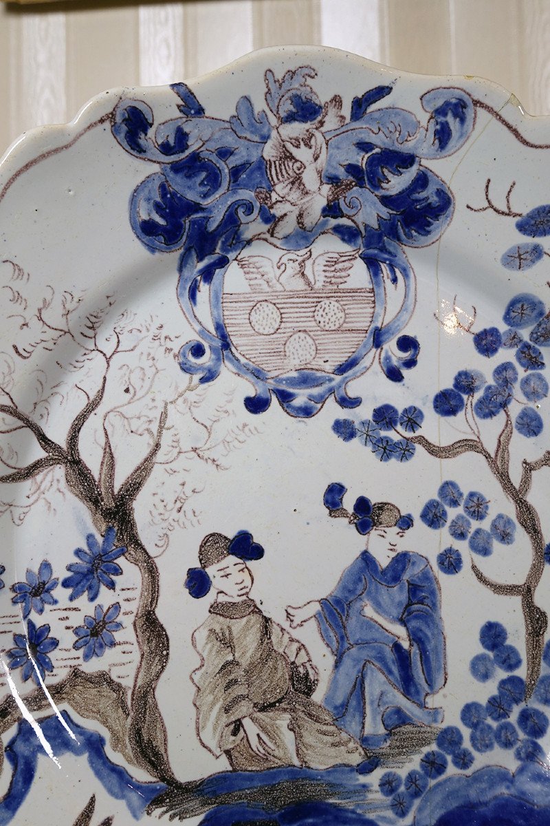 Pair Of Earthenware Plates With Chinese Decor And Coat Of Arms - Nevers - 18th Century - 18th Century-photo-4