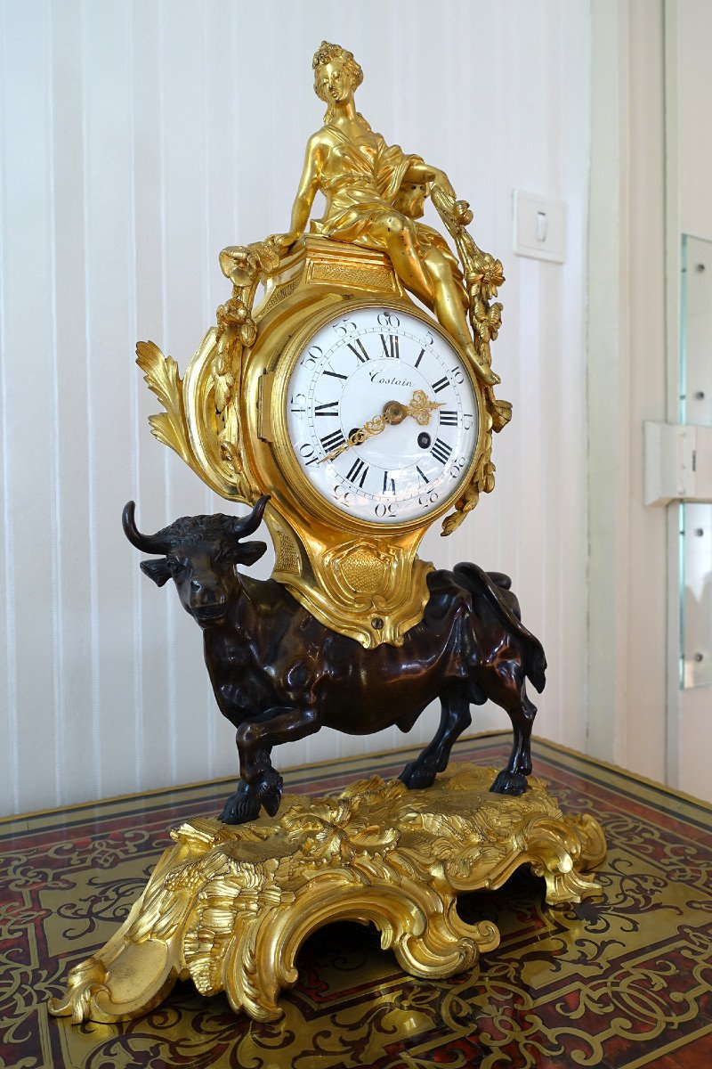 Louis XV Clock In Gilt Bronze And Brown Patina With Bull - The Rape Of Europa - Circa 1870-photo-2