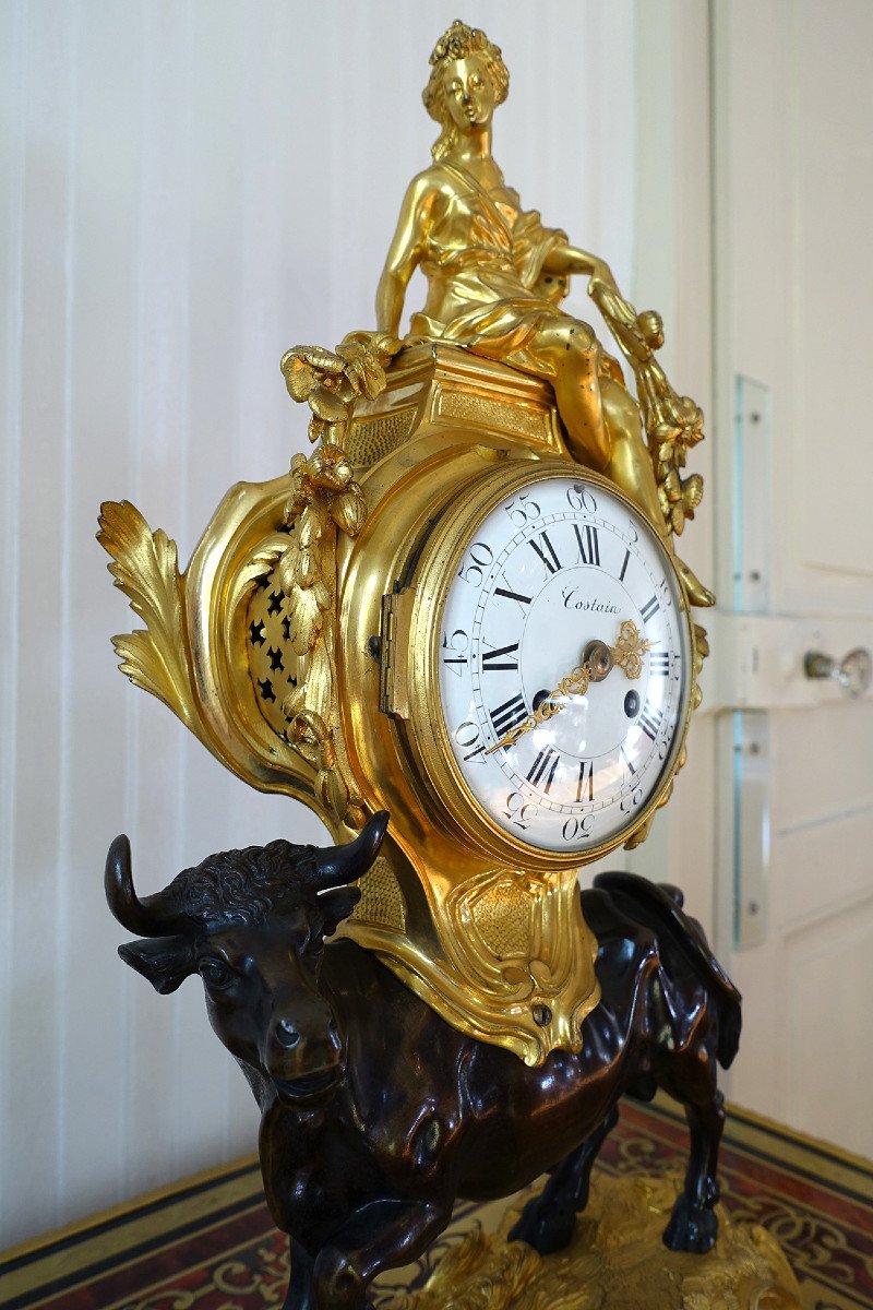 Louis XV Clock In Gilt Bronze And Brown Patina With Bull - The Rape Of Europa - Circa 1870-photo-3