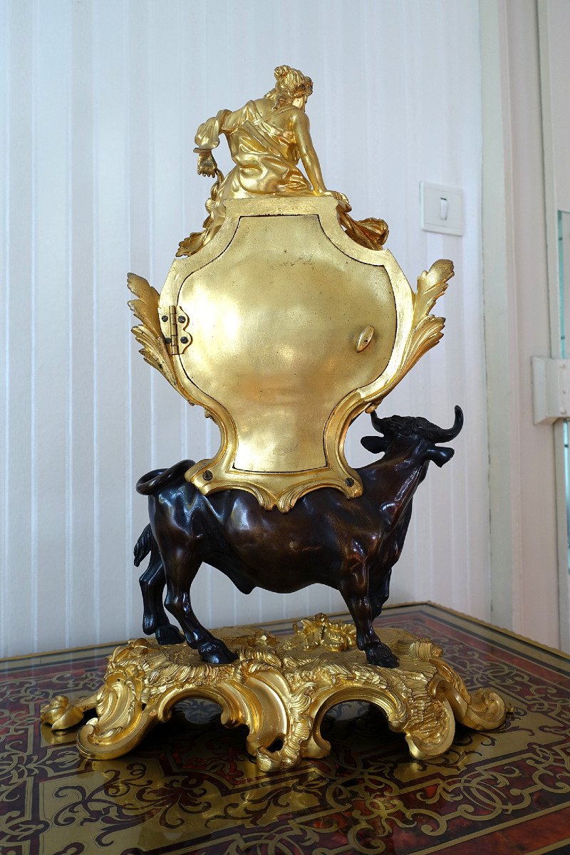 Louis XV Clock In Gilt Bronze And Brown Patina With Bull - The Rape Of Europa - Circa 1870-photo-5