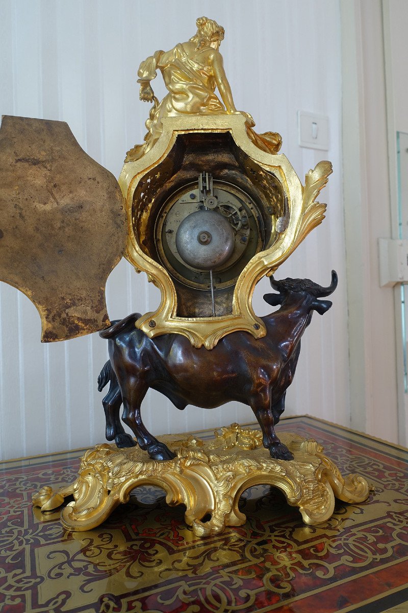 Louis XV Clock In Gilt Bronze And Brown Patina With Bull - The Rape Of Europa - Circa 1870-photo-6