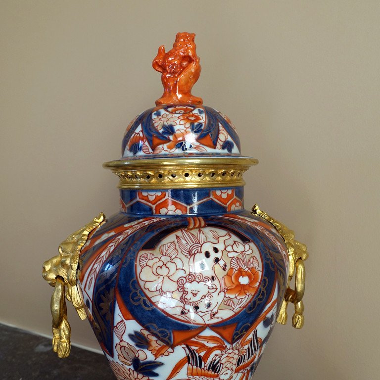 Potiche Pot-pourri en Porcelaine Imari - Monture En Bronze Doré - Epoque XIXème-photo-3