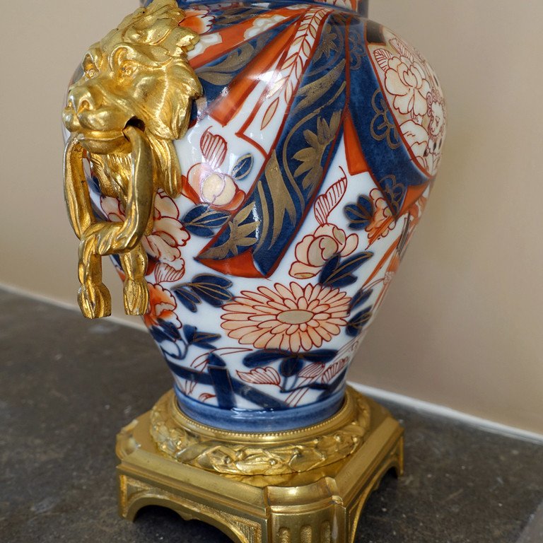 Imari Porcelain Vase - Gilt Bronze Mount - 19th Century-photo-2