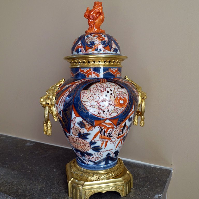 Potiche Pot-pourri en Porcelaine Imari - Monture En Bronze Doré - Epoque XIXème-photo-3