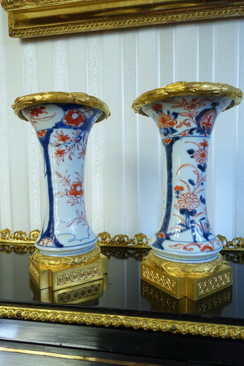 Paire De Vases En Porcelaine à Décor Imari Et Monture En Bronze Doré, Fin XVIIIème-photo-4